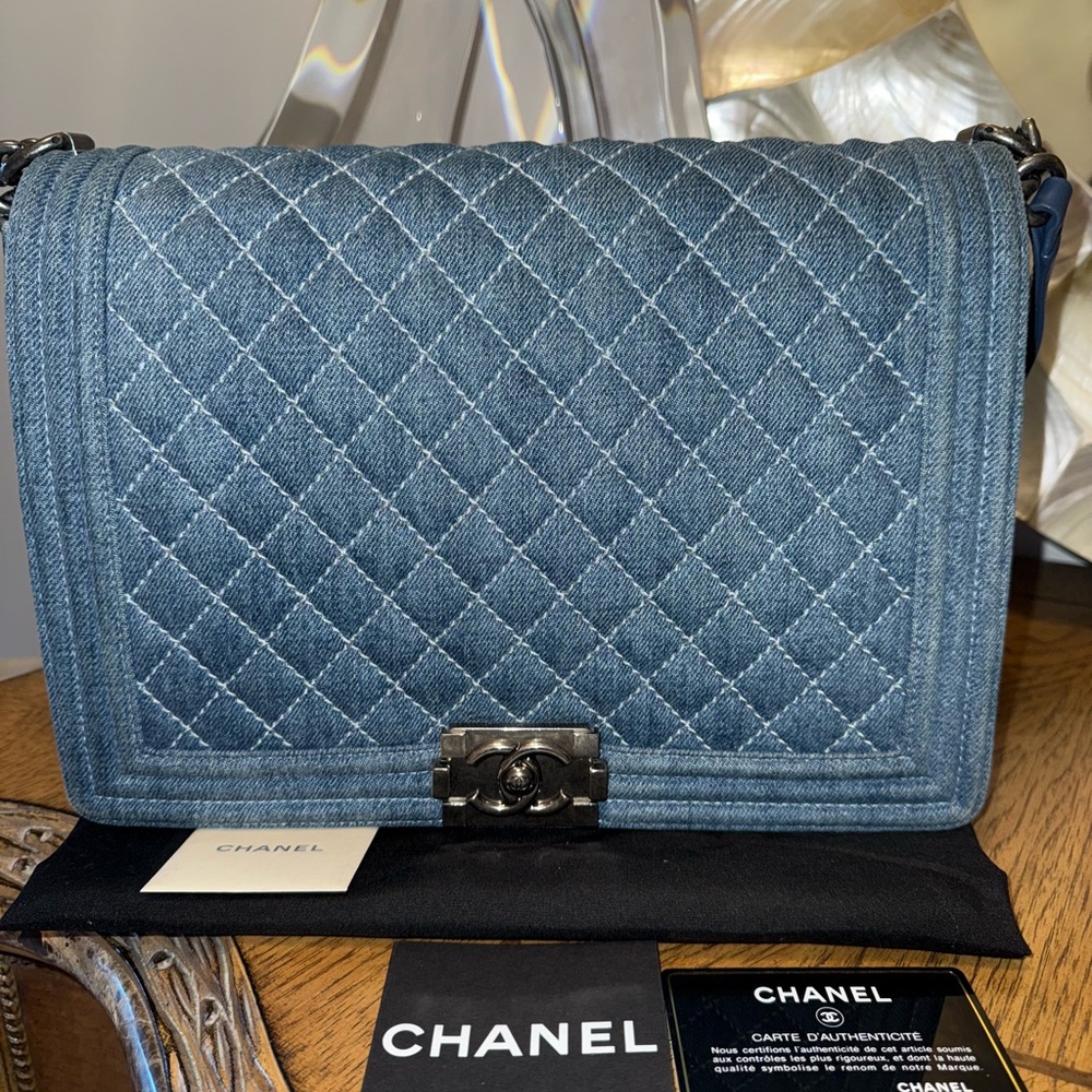Chanel Blue Quilted Denim Handbag